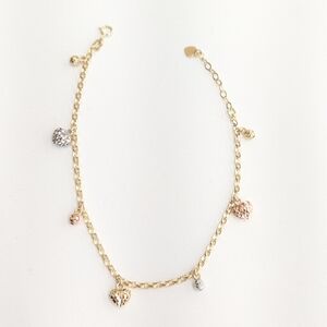 14kt Real Gold Tricolor Heart Charm Bracelet 8 Inch